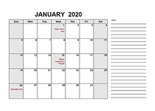 2020 India Free Calendar PDF Template
