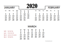 2020 Quarterly Calendar for Indonesia