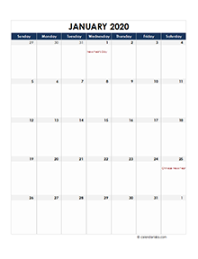 2020 Indonesia Monthly Excel Calendar