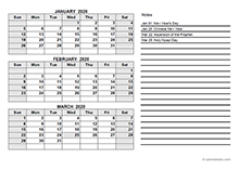 2020 Indonesia Quarterly Calendar Template