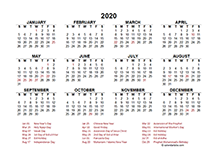 2020 Indonesia calendar template with public holidays