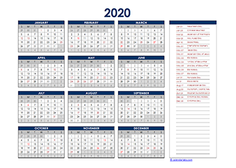 Yearly 2020 Calendar with Indonesia public holidays