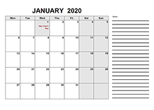 2020 Ireland Free Calendar PDF Template