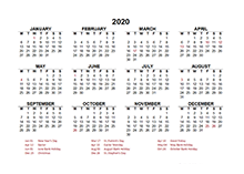 2020 Ireland calendar template with public holidays