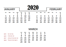 2020 Quarterly Calendar for Malaysia