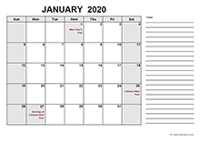 2020 Malaysia Free Calendar PDF Template