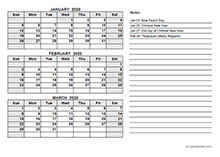 2020 Malaysia Quarterly Calendar Template