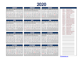 2020 Malaysia Yearly Excel Calendar