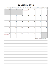 2020 Monthly Australia Calendar Template