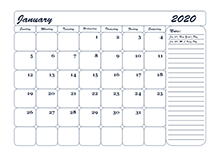2020 blank calendar template monthly