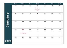 2020 Monthly Calendar Template