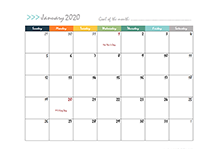 2020 Monthly Word Calendar Design