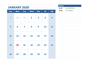 2020 monthly calendar LibreOffice template