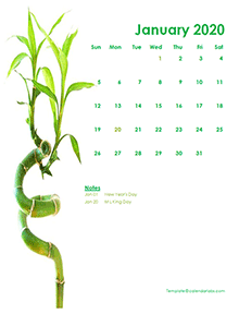 2020 Monthly Calendar Template Green Design