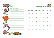 2020 Monthly Calendar Template Design