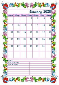 2020 Monthly Kid Kindergarten Calendar Template