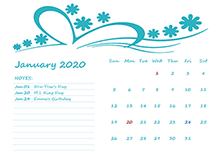 2020 Monthly Calendar Template Kindergarten