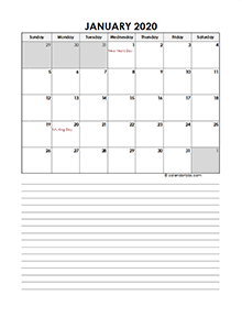 2020 Monthly Excel Template Calendar