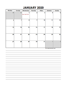 2020 Monthly Netherlands Calendar Template