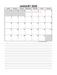 2020 Monthly New Zealand Calendar Template