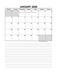 2020 Monthly UK Calendar Template