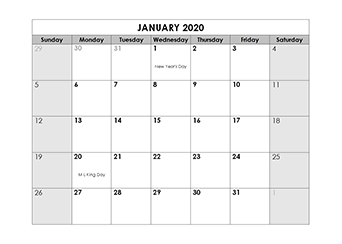 Sample Calendar January 2020