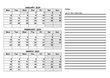 2020 Netherlands Quarterly Calendar Template