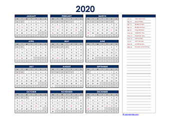 2020 Netherlands Yearly Excel Calendar