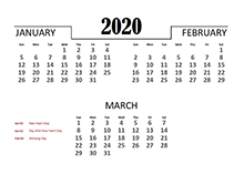 2020 Quarterly Calendar for New Zealand