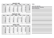 2020 New Zealand Quarterly Calendar Template