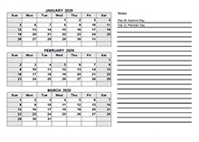 2020 Pakistan Quarterly Calendar Template