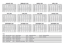 2020 PDF Yearly Calendar With Holidays