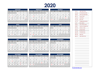 2020 Philippines Yearly Excel Calendar