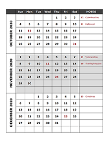 Printable 2020 Quarterly Calendar Templates Calendarlabs