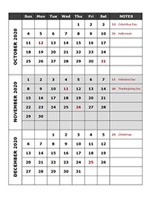 2020 Quarterly Calendar Template