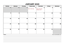 2020 Singapore calendar with notes