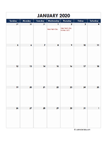 2020 Singapore Monthly Excel Calendar