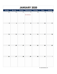 2020 Thailand Monthly Excel Calendar