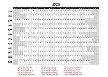 2020 project timeline calendar template for Thailand