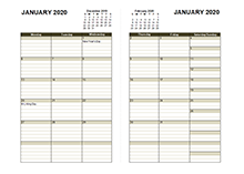 2020 Two Page Monthly Calendar A3