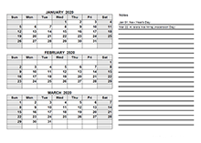 2020 UAE Quarterly Calendar Template