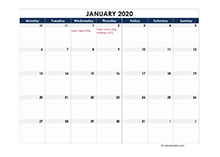 2020 UK Calendar Spreadsheet Template