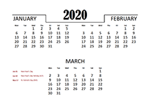 2020 Quarterly Calendar for UK