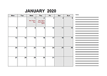 2020 UK Free Calendar PDF Template