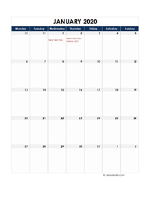 UK calendar 2020 Public holidays