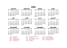 2020 UK Yearly Calendar Template Excel