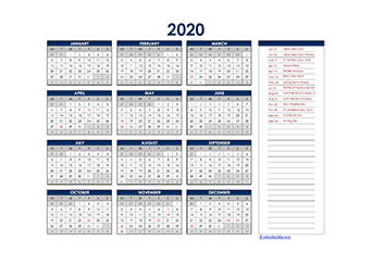 2020 UK Yearly Excel Calendar