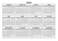 2020 Blank Yearly Calendar Landscape