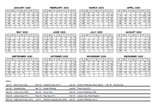 2020 Yearly Calendar With Australia Holidays