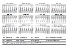 2020 Yearly Calendar With Canada Holidays